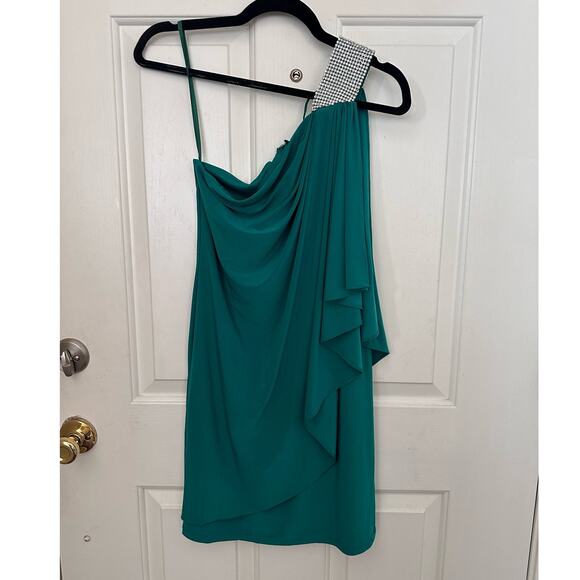 VTG Cache Dress Rhinestone One Shoulder Cocktail Mini Green Women’s Y2K Size 2 - Picture 2 of 9